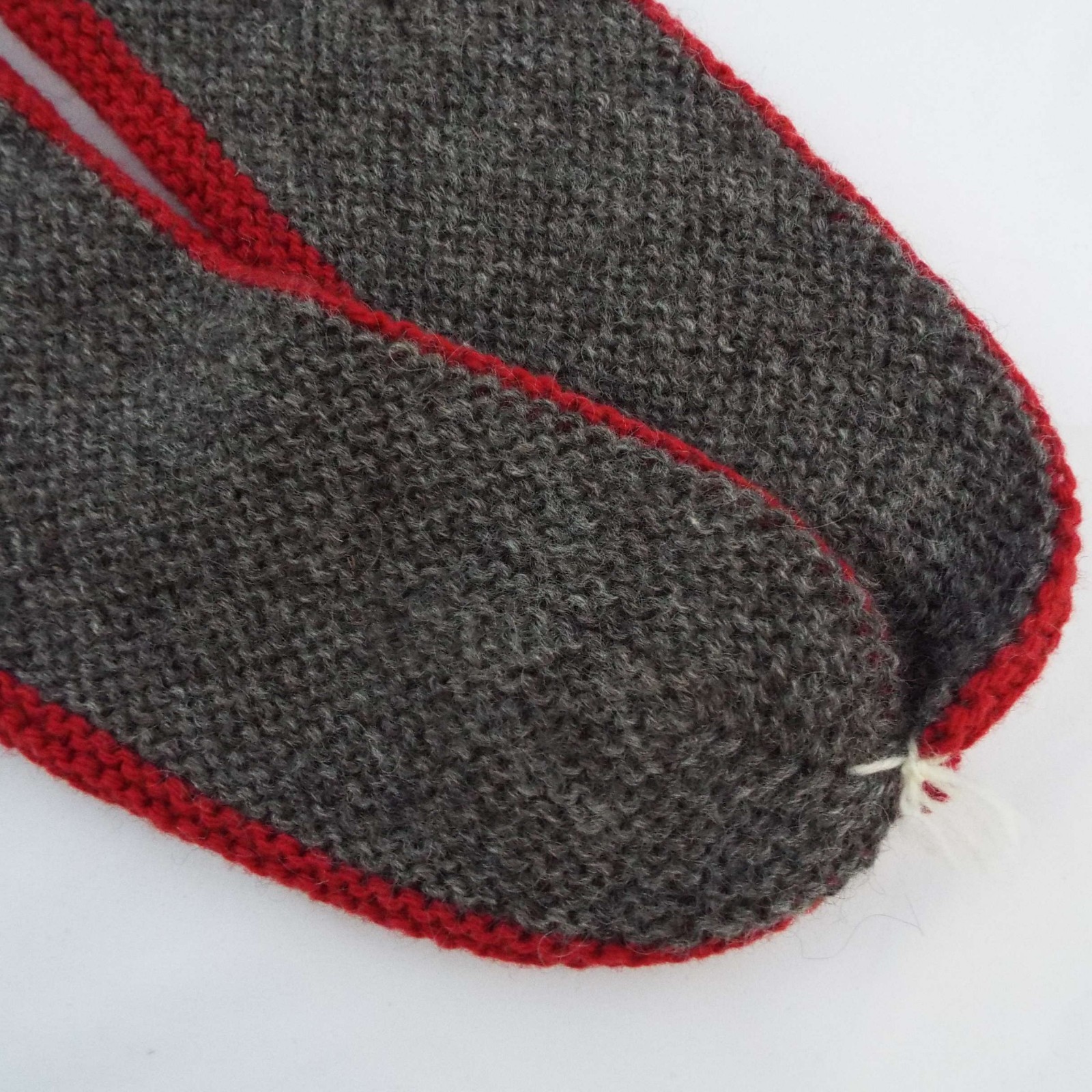 Hand Knit Women’s Red, White, Gray 21″ Lace Up Slipper Socks NWOT One Size