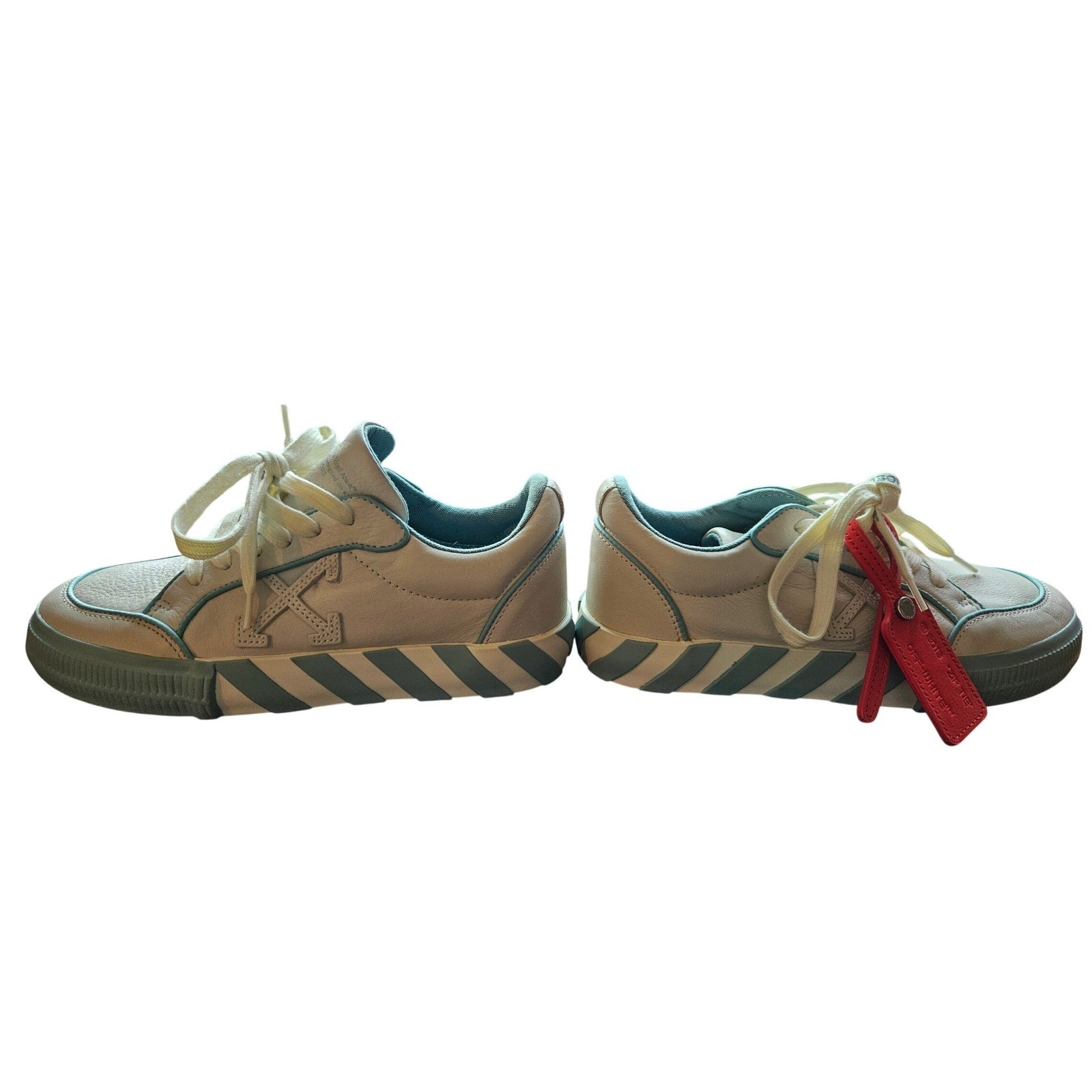 Off-White Low Vulcanized Leather Sneakers White Light Blue IT 36 Womens Shoes