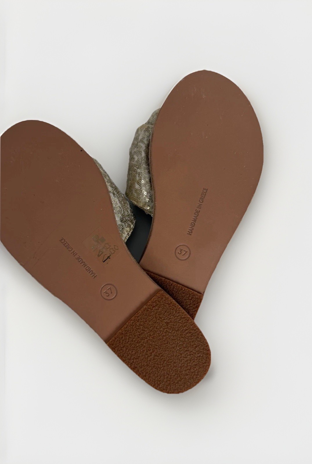Ancient Greek Sandals Gold Sequin Bow Slide Sandals NWOB Dust Bag EU 37 US 7