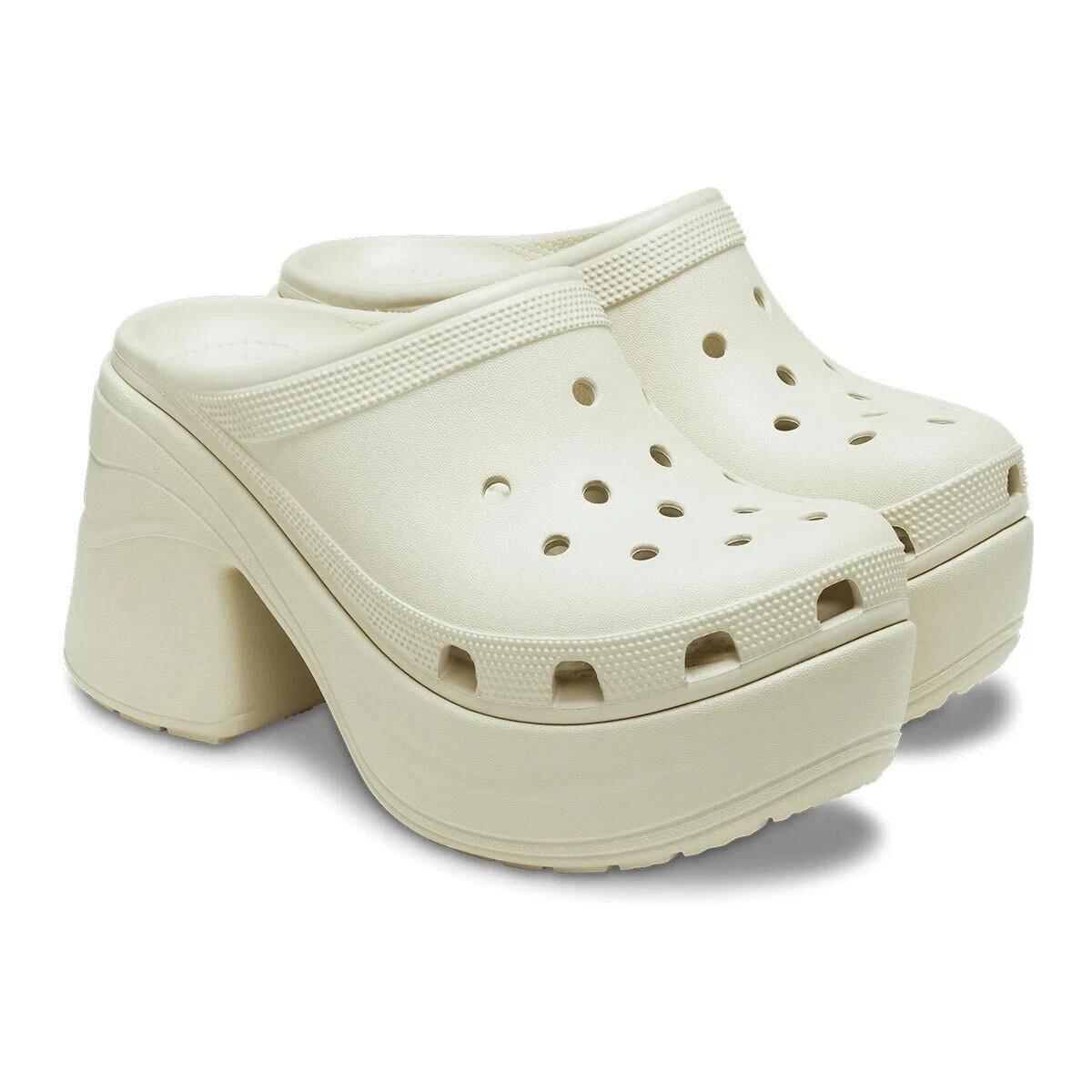 Crocs SIREN Ivory Platform Heeled Slip-on Clogs Mules Unisex Mens-9 Women-11