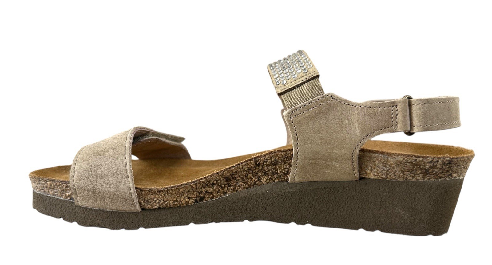 Naot Women’s Lisa Rhinestone Taupe Sandals Hook & Loop Size 38