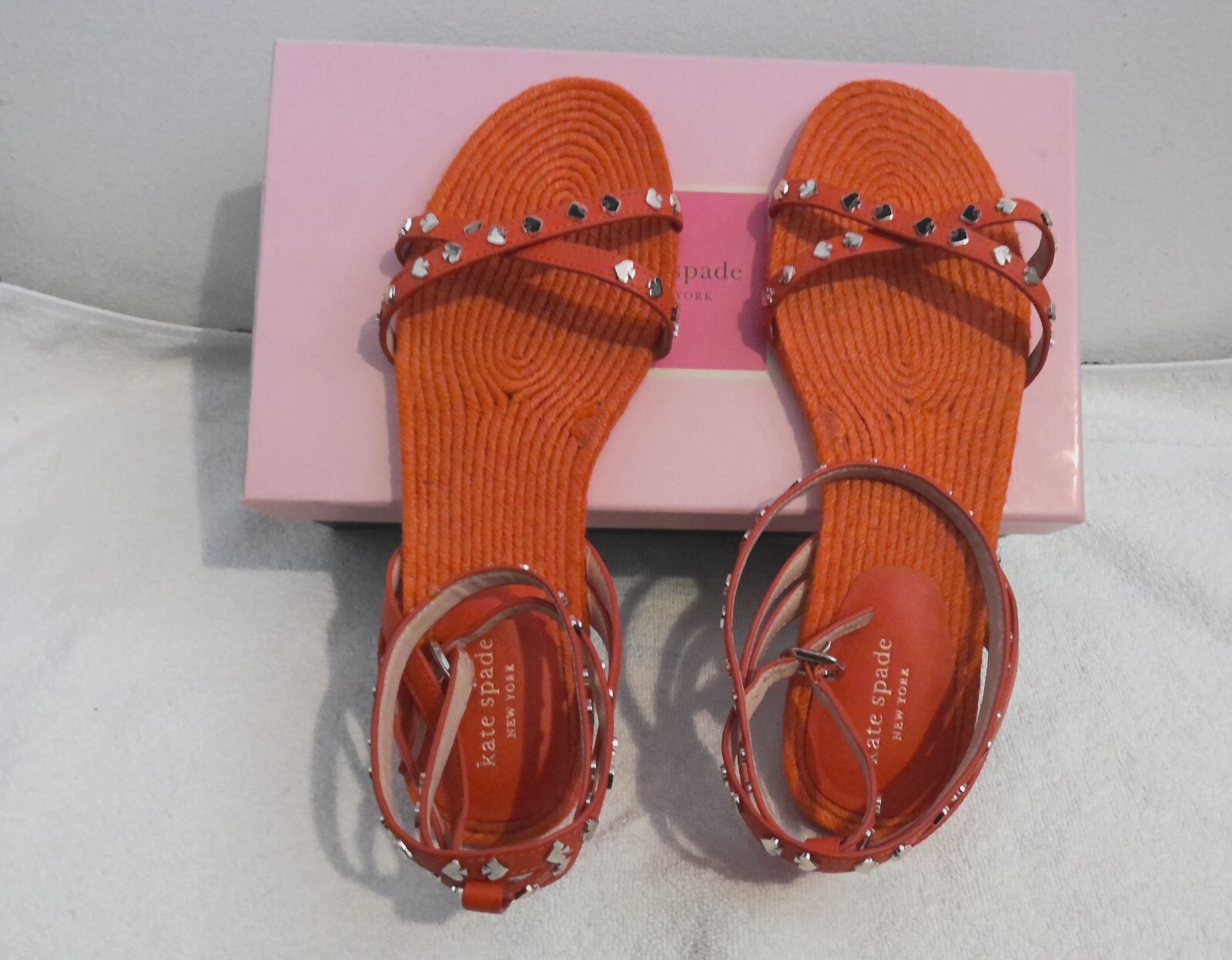 Kate Spade Mai Tai Leather Strappy Stud Flat Sandals Orange Sz 11