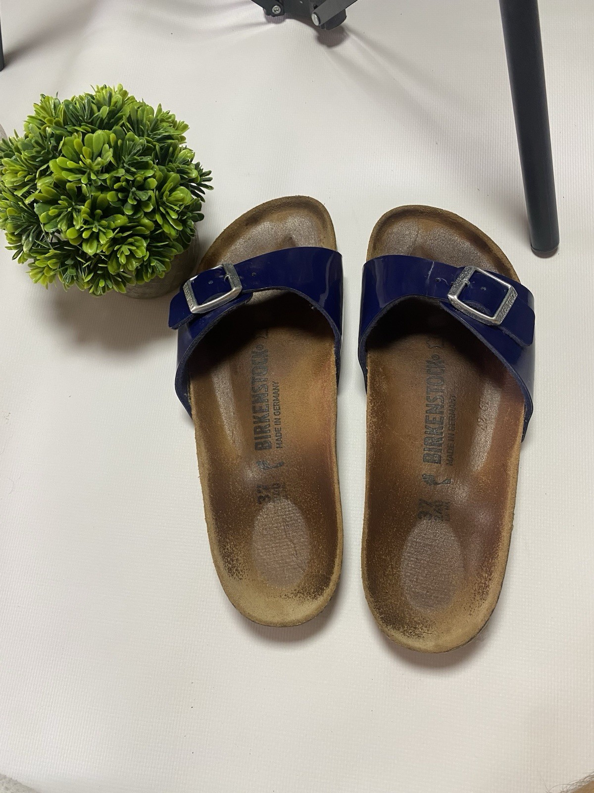 Birkenstock Madrid Blue Patent Leather Slide Sandals EU 37 Made Germany