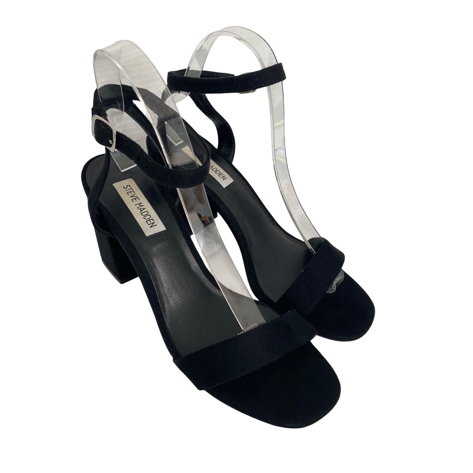 Steve Madden Glamorous Sandals Womens 9M Black Block Heel Ankle Strap GLAM03S1