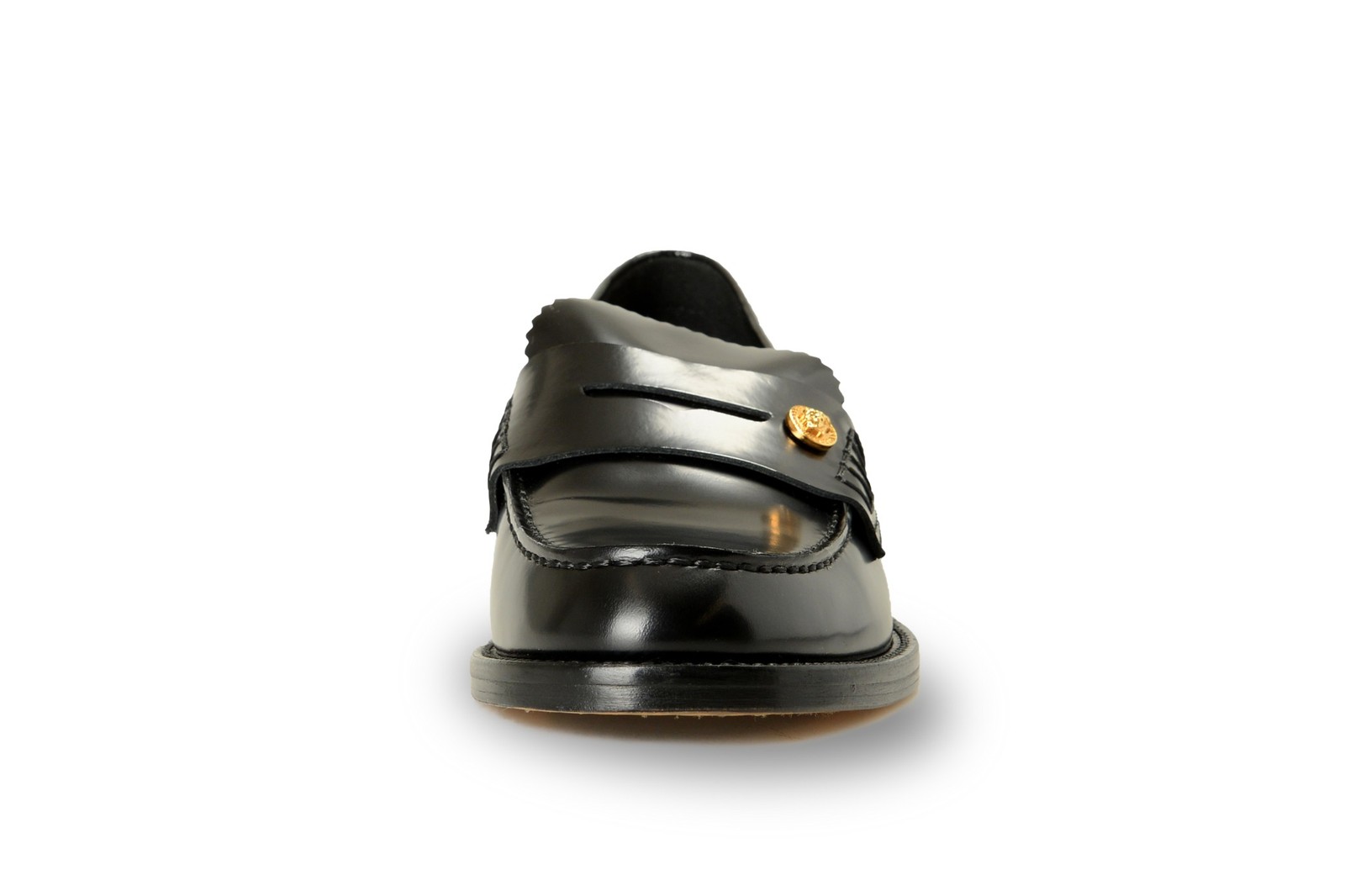 Versace Women’s Black 100% Polished Leather College Loafers Shoes US 6 IT 36