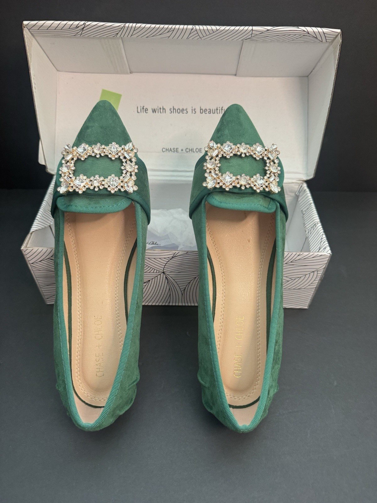 Emerald Suede Size 10 Flats Chase + Chloe Women’s Shoes New In Box