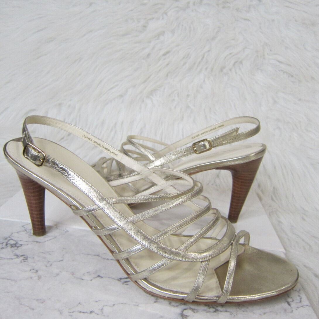 Via Spiga Strappy Metallic White Gold Sandals Heels Size 10.5 M