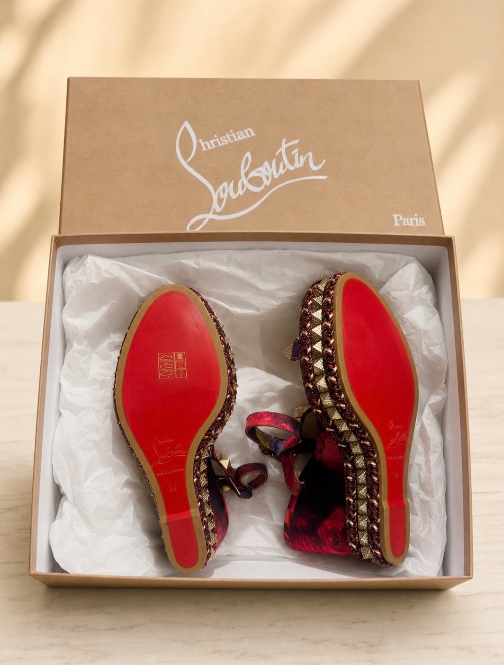 New Christian Louboutin Red Pyraclou 110 wedge 38