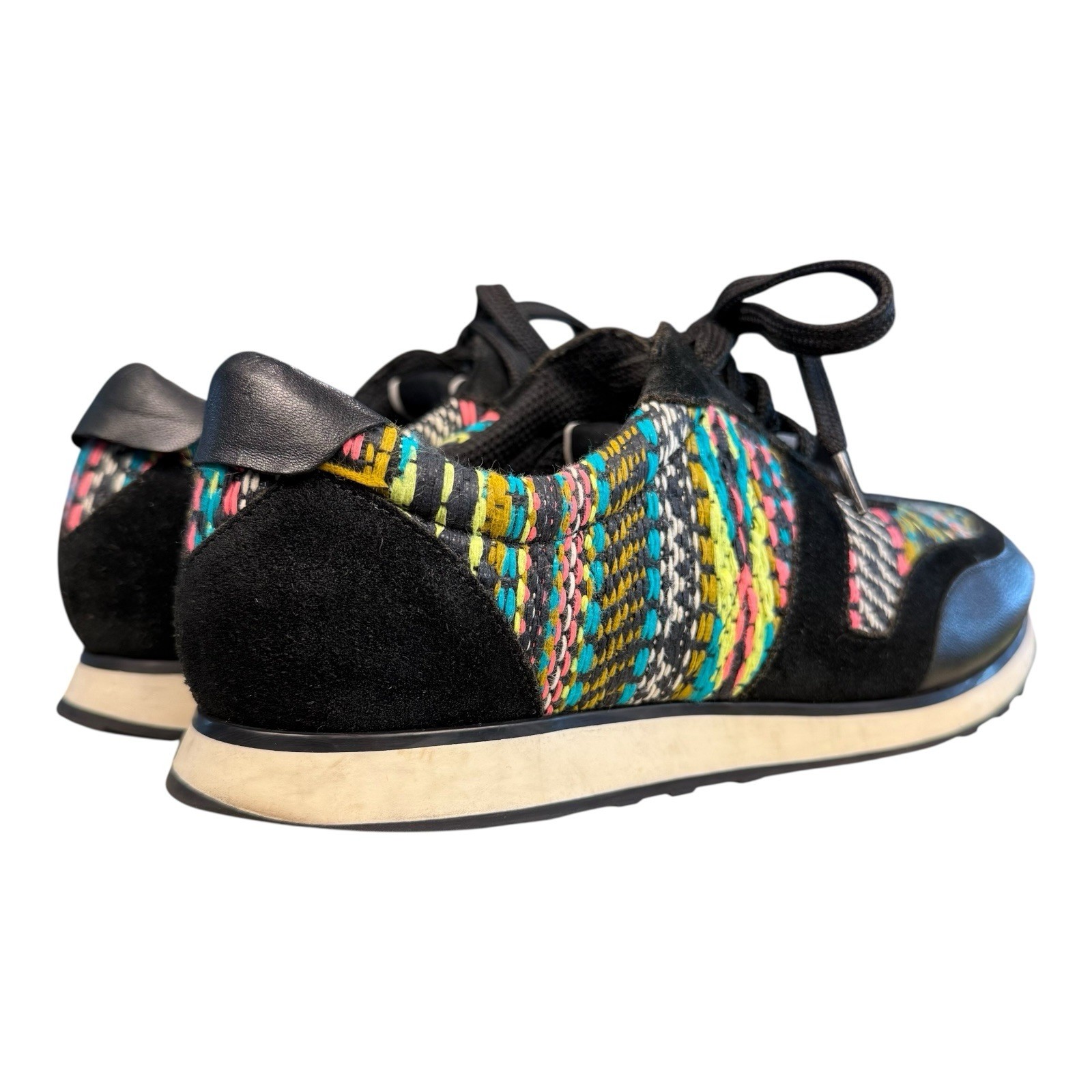 Via Spiga Fashion Black Leather Suede Multicolor Sneakers Women’s 8.5