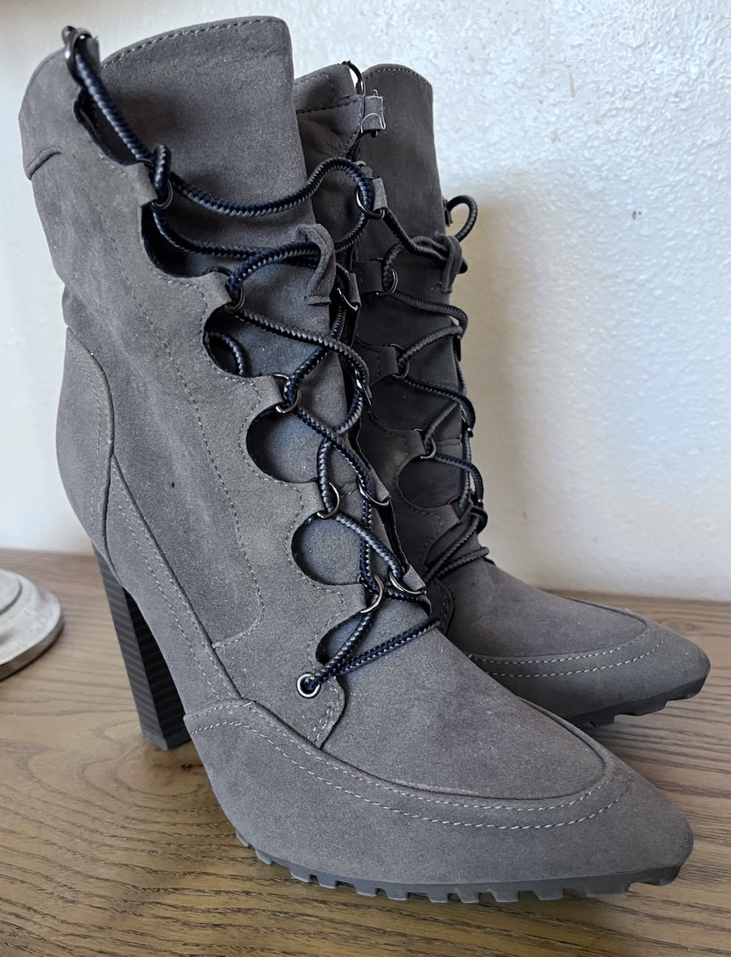 Suede Boot Holland Park Gray Lace Up Heel Womens Size8 Witchy Steampunk