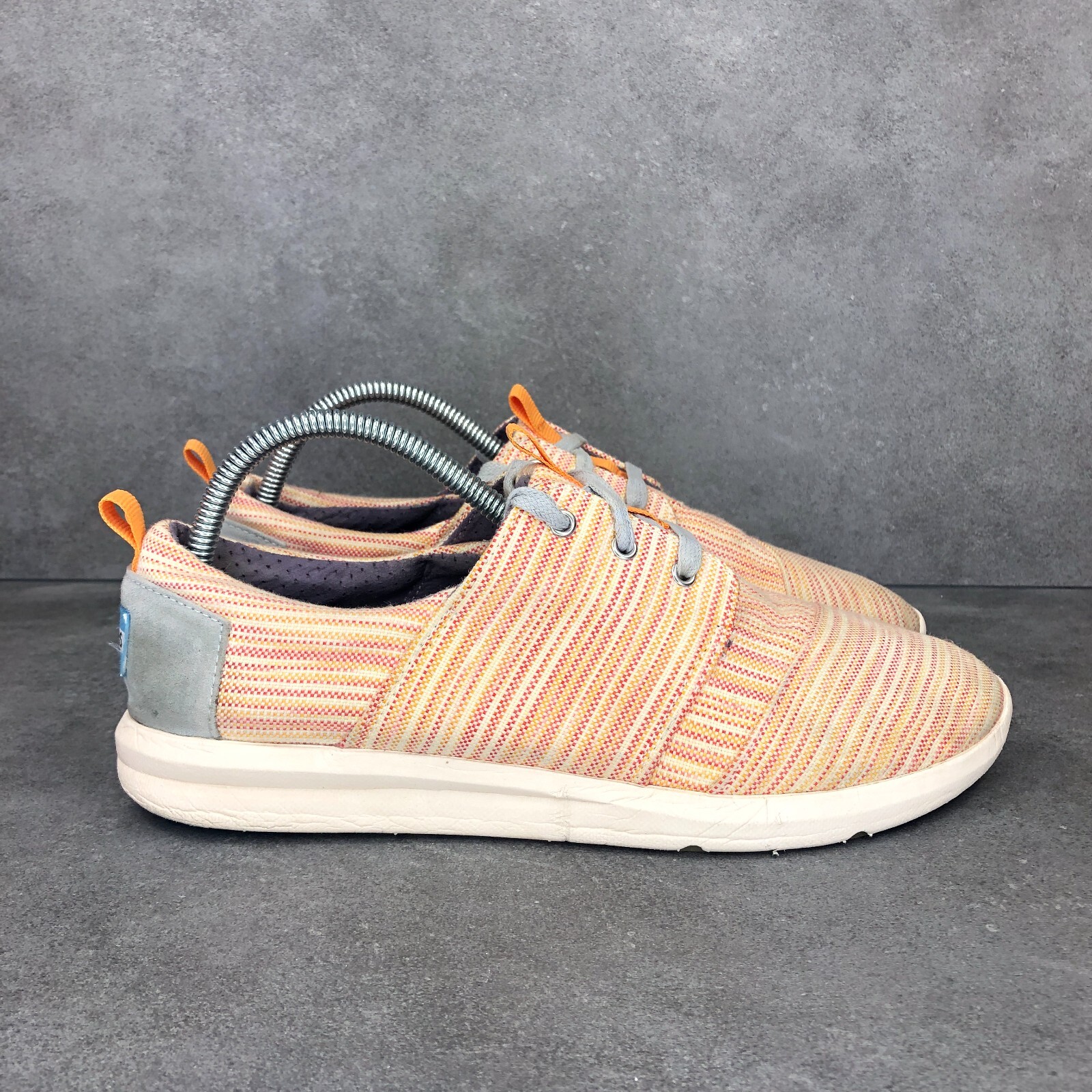 Toms Del Rey Canvas Sneaker Shoes, Orange Stripe, Women’s 9