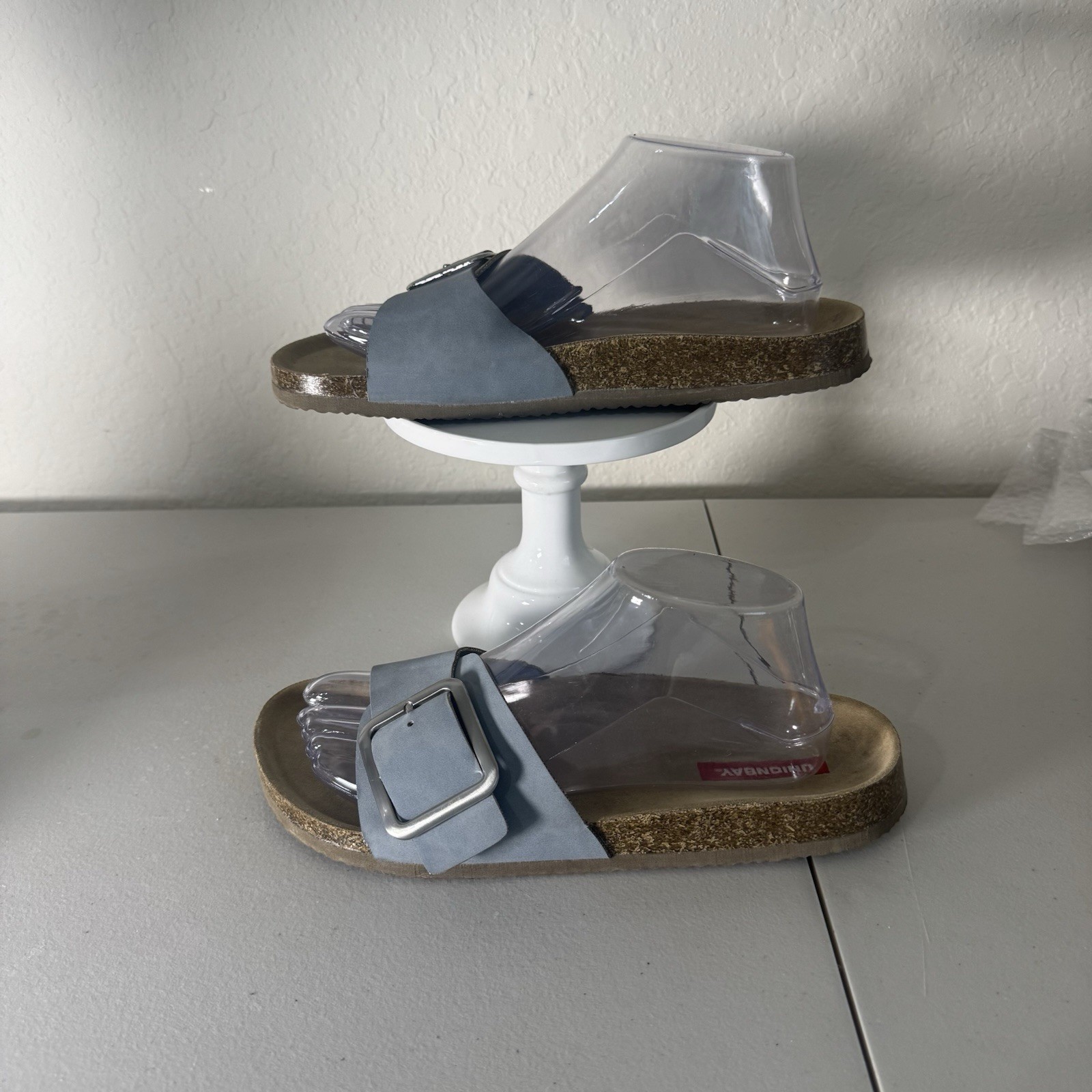 Unionbay Womens Slide Sandals Size 9 Blue Cork Footbed Buckle