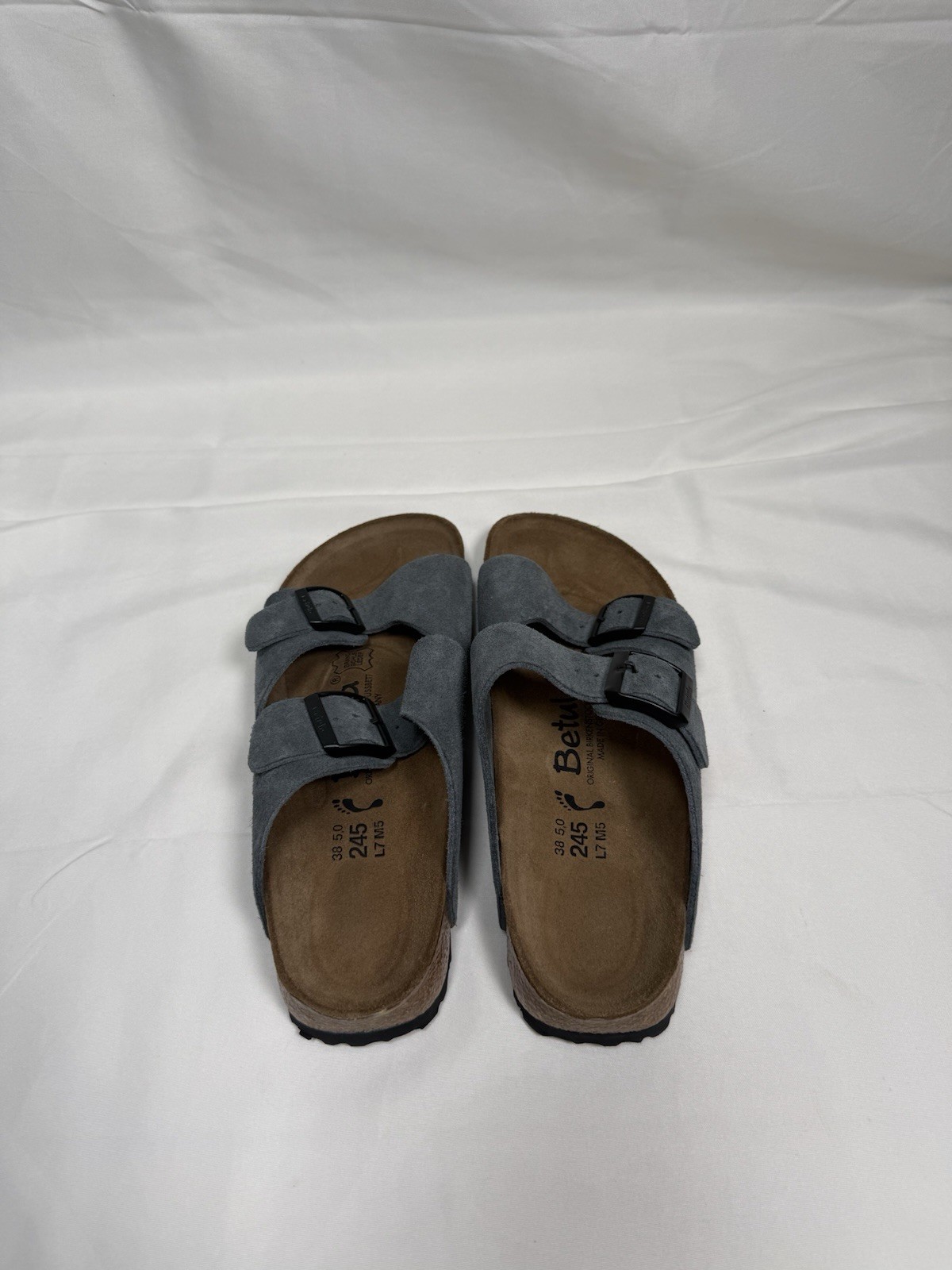 NEW Birkenstock Betula Samba Two Strap Sandal Grey Suede EU 38 L7 M9 Narrow