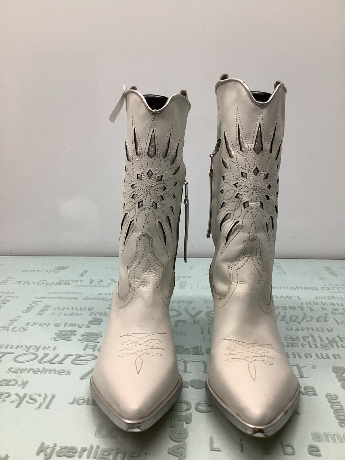 Golo Mae Sun Inlay Western White Boot Women’s SZ 6.5B,preowned.