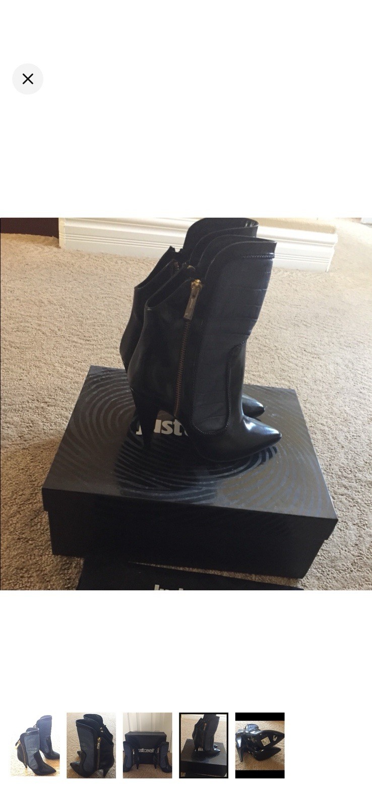 Just Cavalli Black Crocodile Embossed Leather Ankle Bootie with Zipper