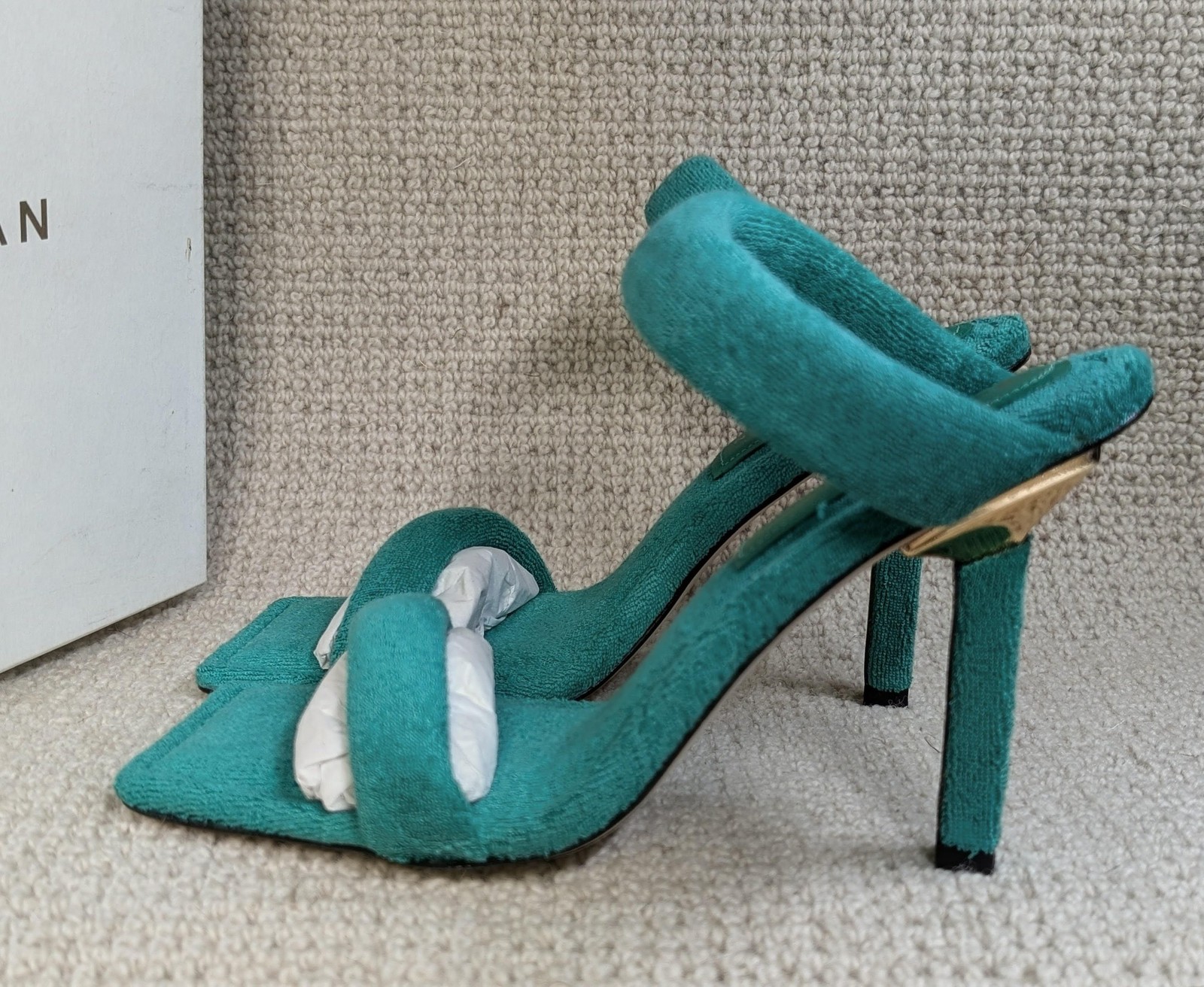 Good American Shoes Womens Terry High Heel Sandals Made in Spain New Size 7