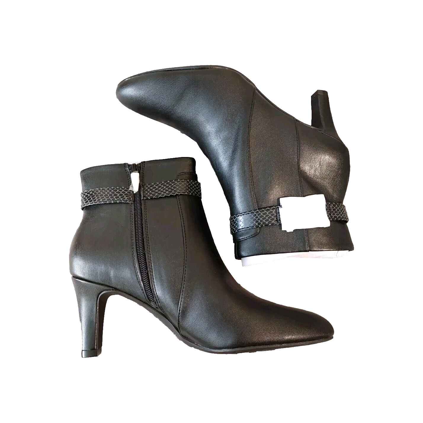 Life Stride Women’s Black Heeled Ankle Boots Support Flex Cushion Sz 9W Man Made