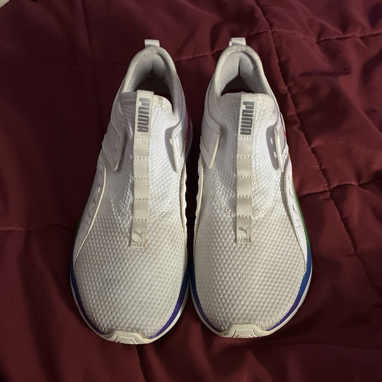 PUMA White Rainbow Lace Up Mesh Athletic Sneakers Rubber Outsole woman shoe