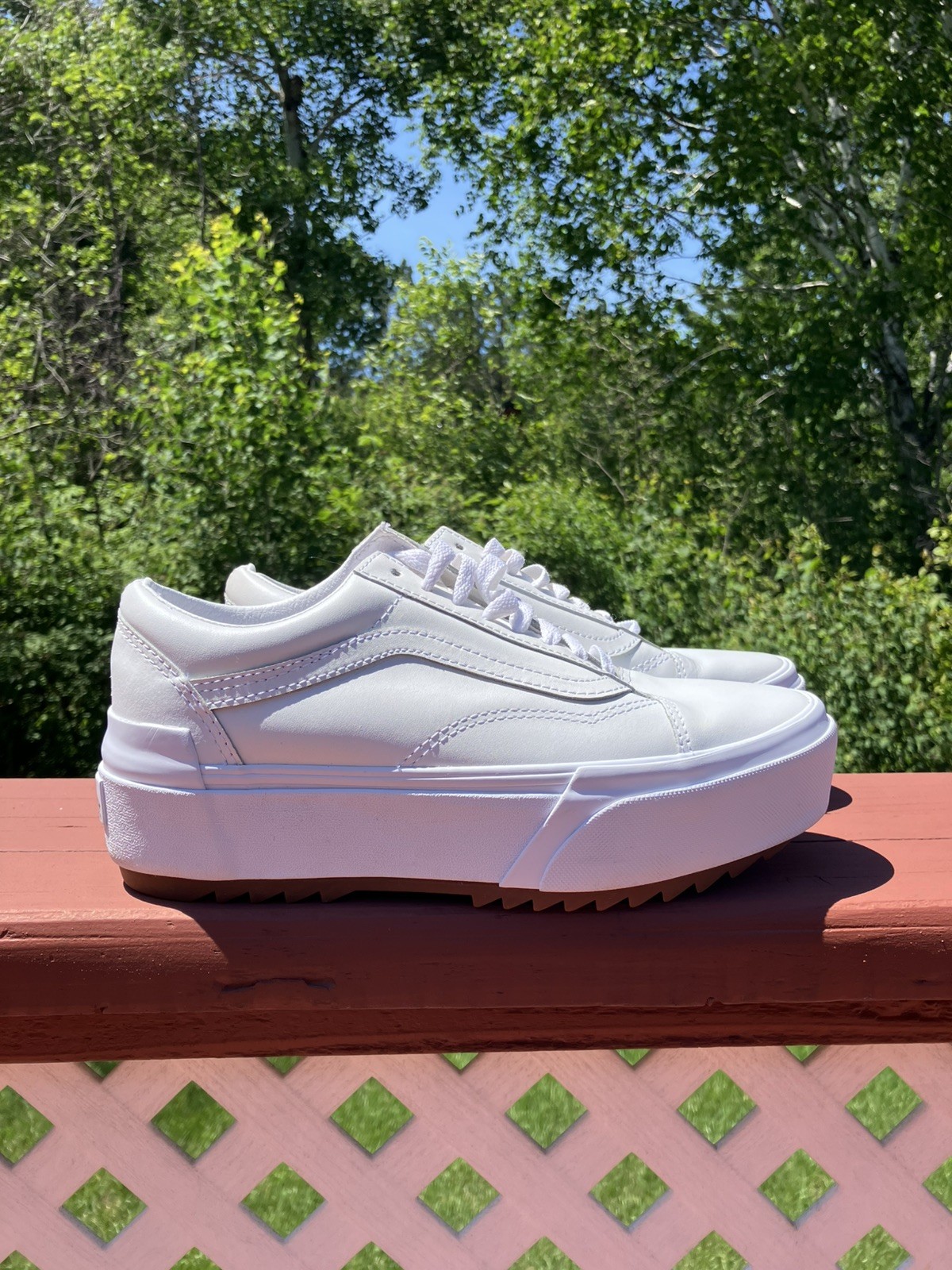 Vans Old Skool Stacked White Leather Platform Sneakers Women’s 8.5 / Men’s 7