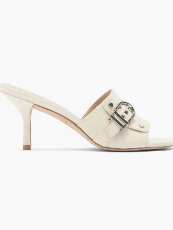 Stuart Weitzman Maverick 75 Slide Off White Leather Sandals Womens 7B New $495