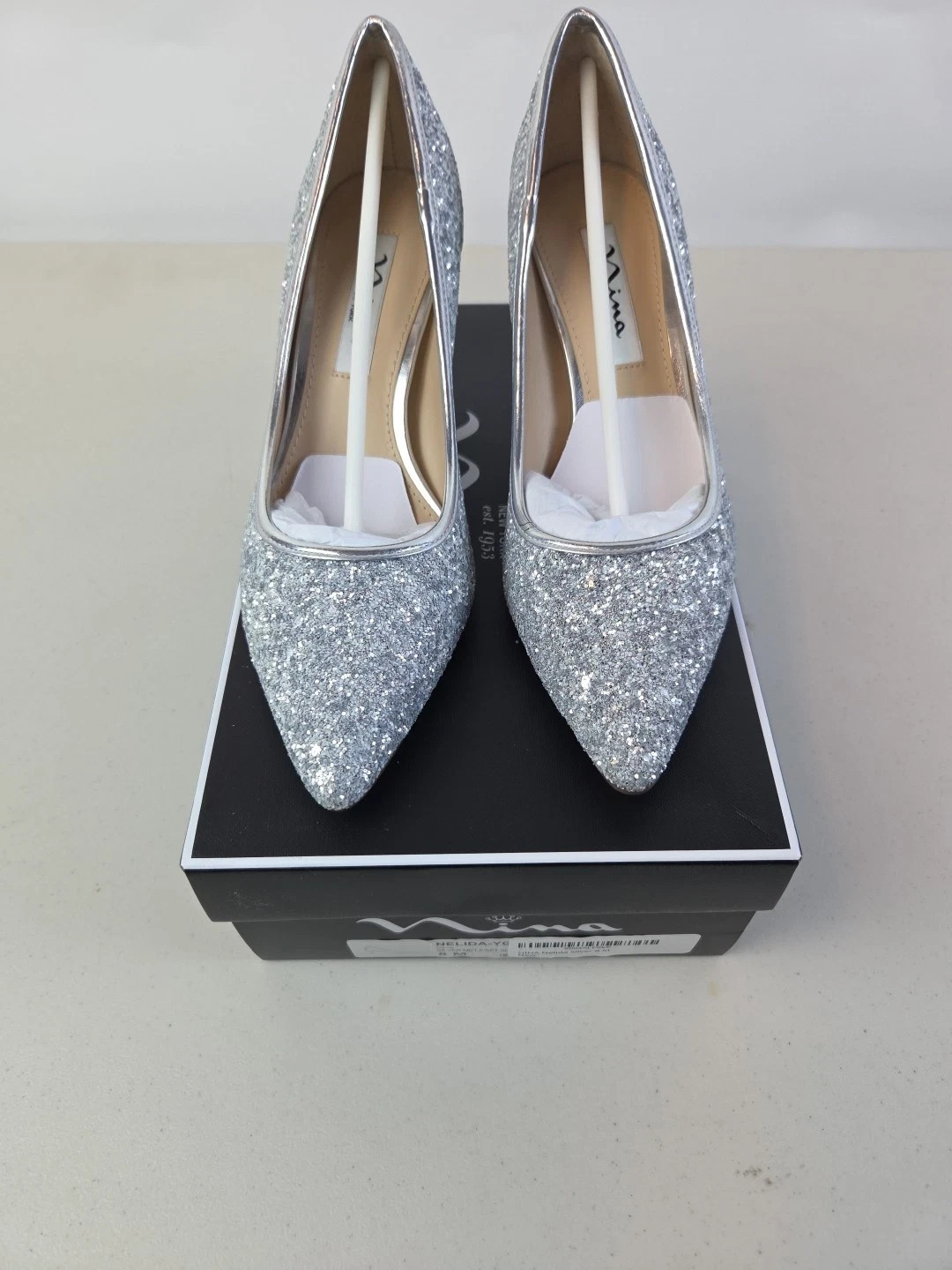 Nina Nelida Womens Evening Pum, Silver Met Size 8M