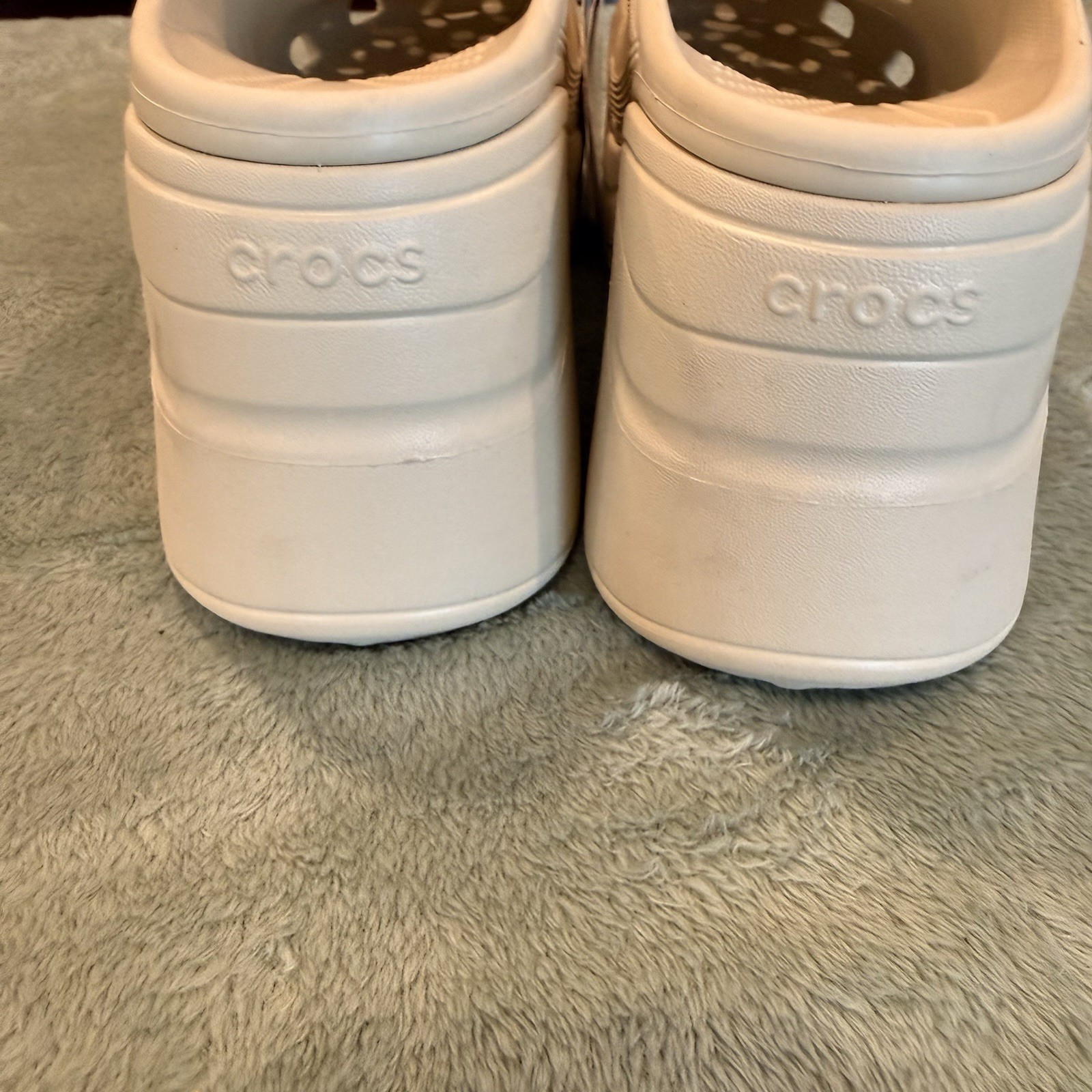 Crocs Siren Clog Platform Block High Heels Bone/Biege Slip On Women 11, Men 9
