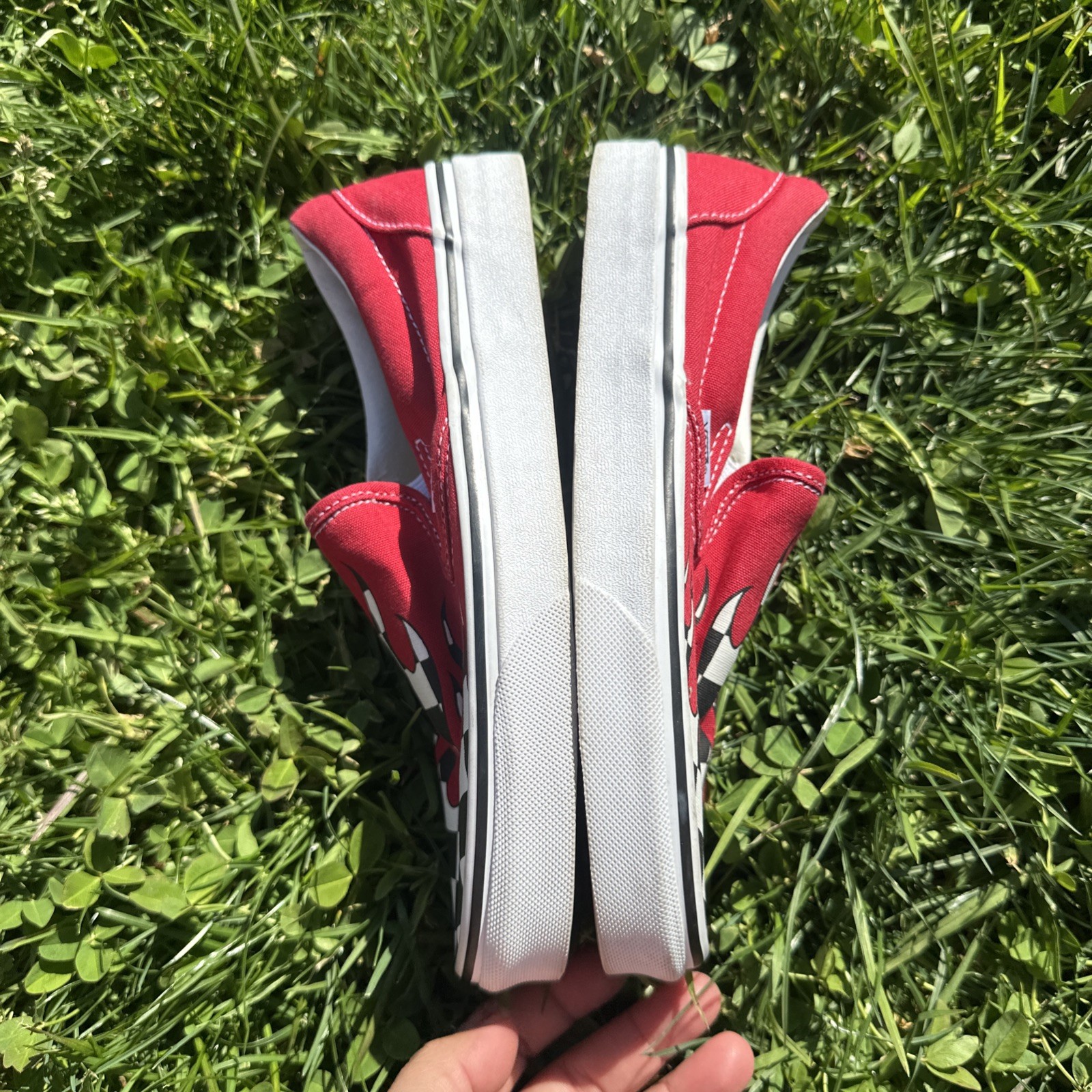 VANS Flame Checkerboard Shoes Adult Red Slip On Skate Sneaker Men 5 Women 6.5
