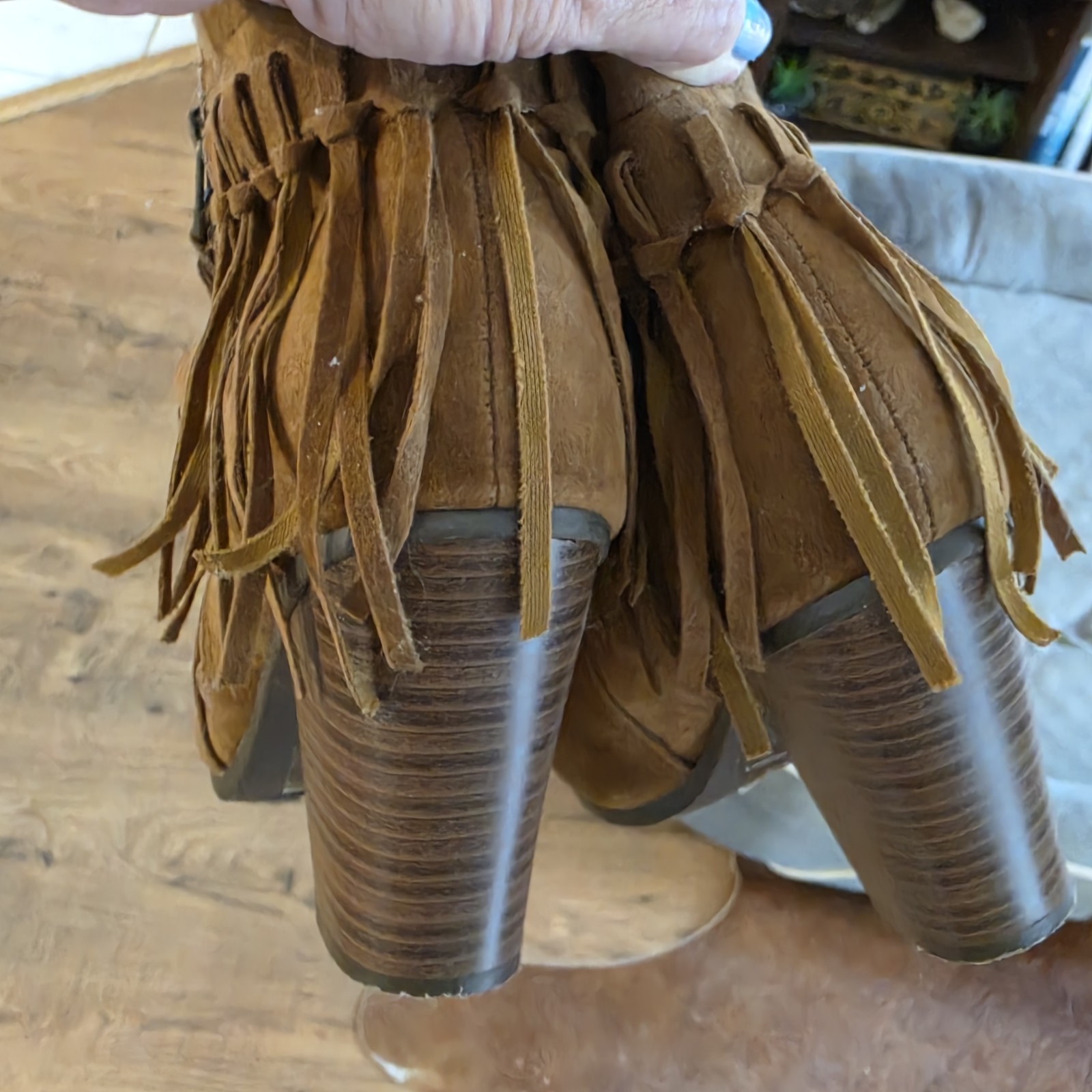 Brash Gail Brown Faux Suede Fringe Ankle Bootie Round Toe Side Zip US 10