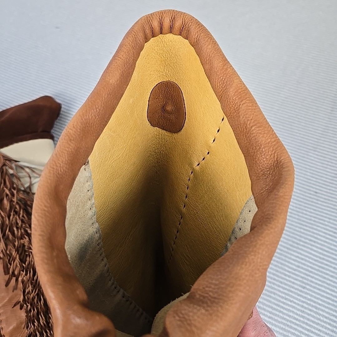 VTG 70s Hand Made Fringed Leather Western Boots Over Knee Concho Womens 9 USA