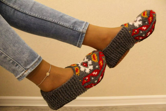 Grey Women Hand knitted Slipper Socks with Suede Soles/ Mother day gift/ Cozy