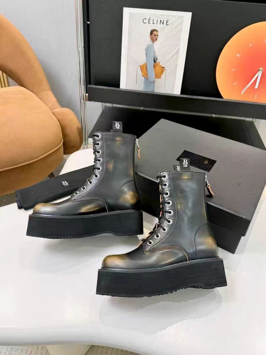 R13 Double Stack Platform Leather Punk Boots
