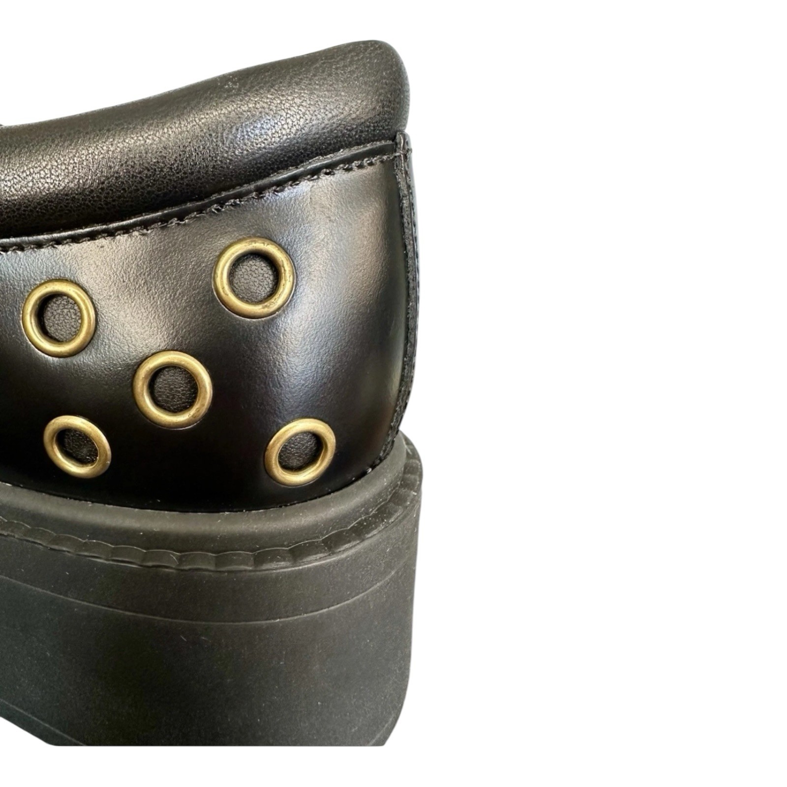 Coach Women’s Black Leather Platform Derby Oxford Shoes Gold Grommet Chunky Heel