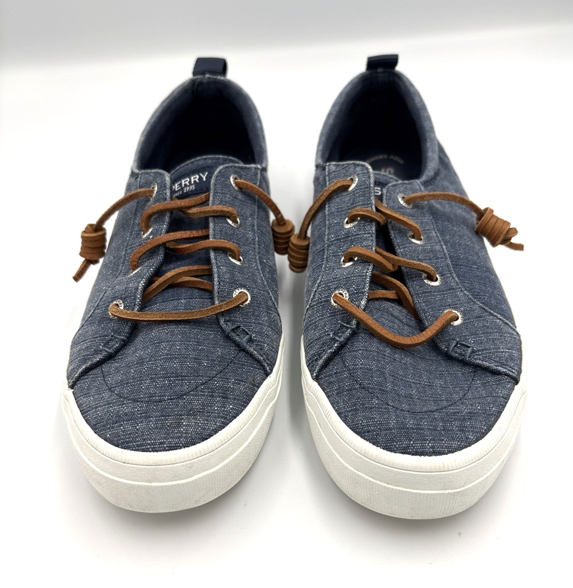 Sperry Pier Wave LTT Women’s Sneakers Denim Navy Barrel Tie Laces Size 8.5 ECU