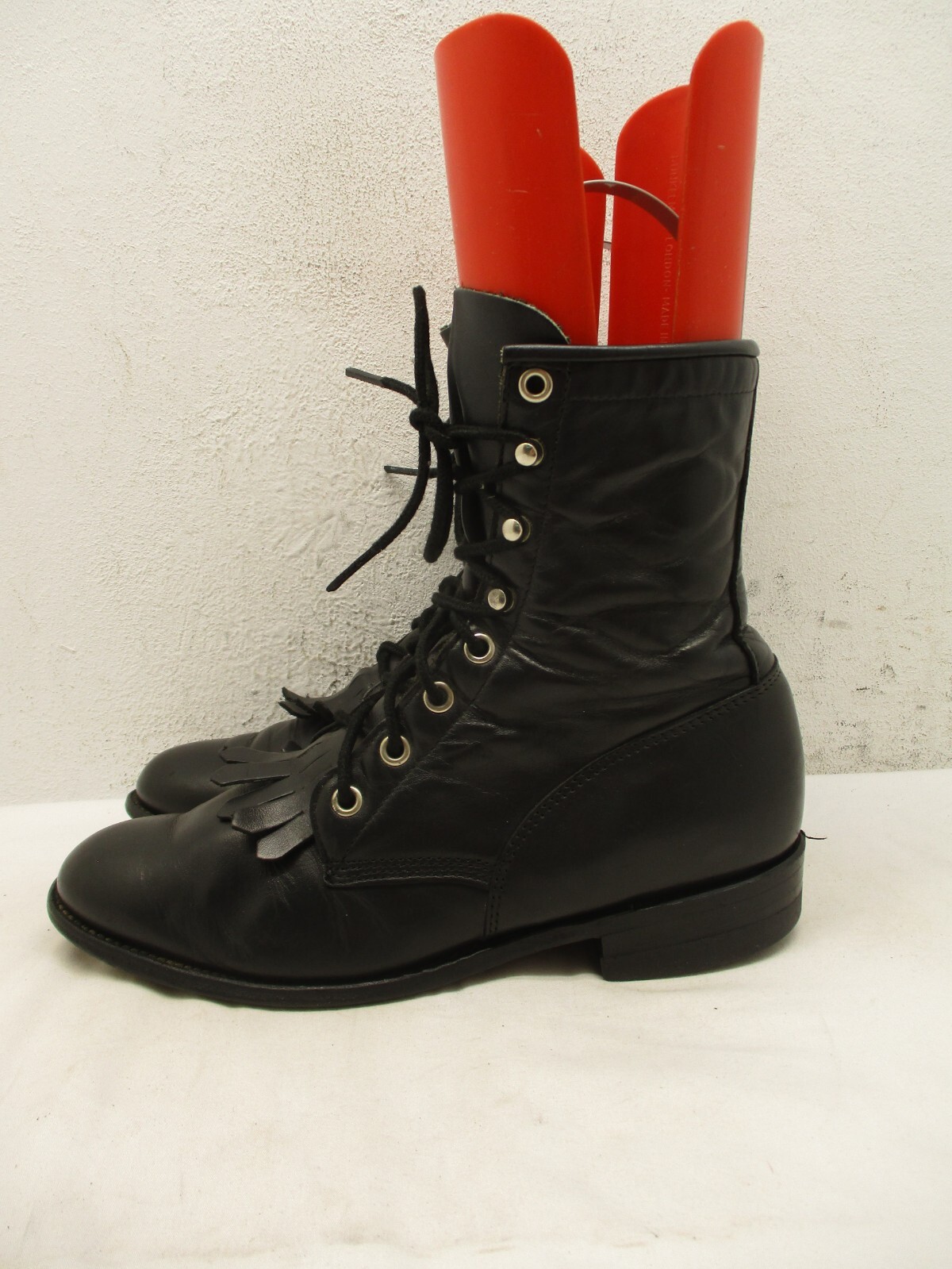 Justin Black Leather Roper Lace Up Womens Ankle Boots Sz 6.5 B Sty L0506 USA