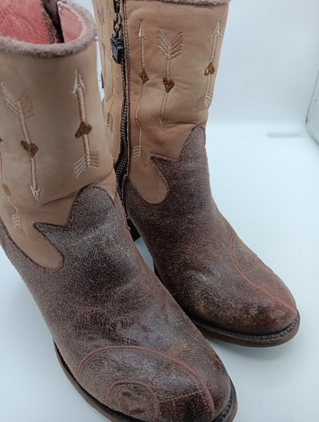 Womens Junk Gypsy By Lane Heeled Distressed Leather Boots Size 7