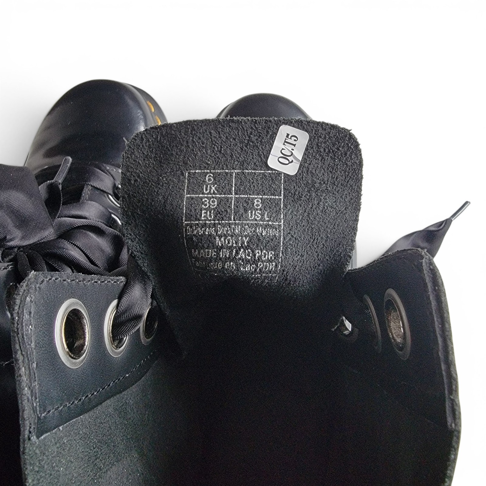 Doc Martens Molly Platform Boots Womens Size 8 Black Patent Leather Chunky Lace