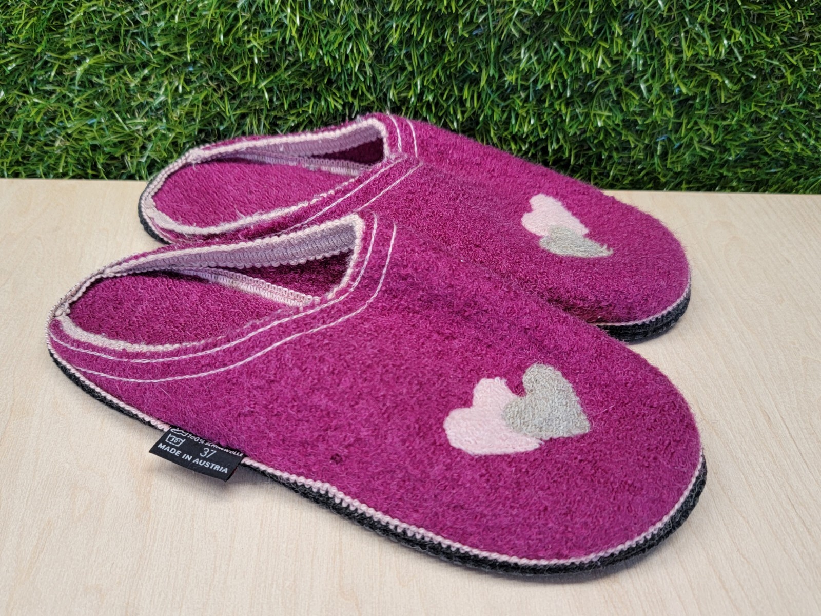 Kitz Pichler Austria Boiled Wool Hot Pink Slippers Women’s House Shoes Sz 37 EUR