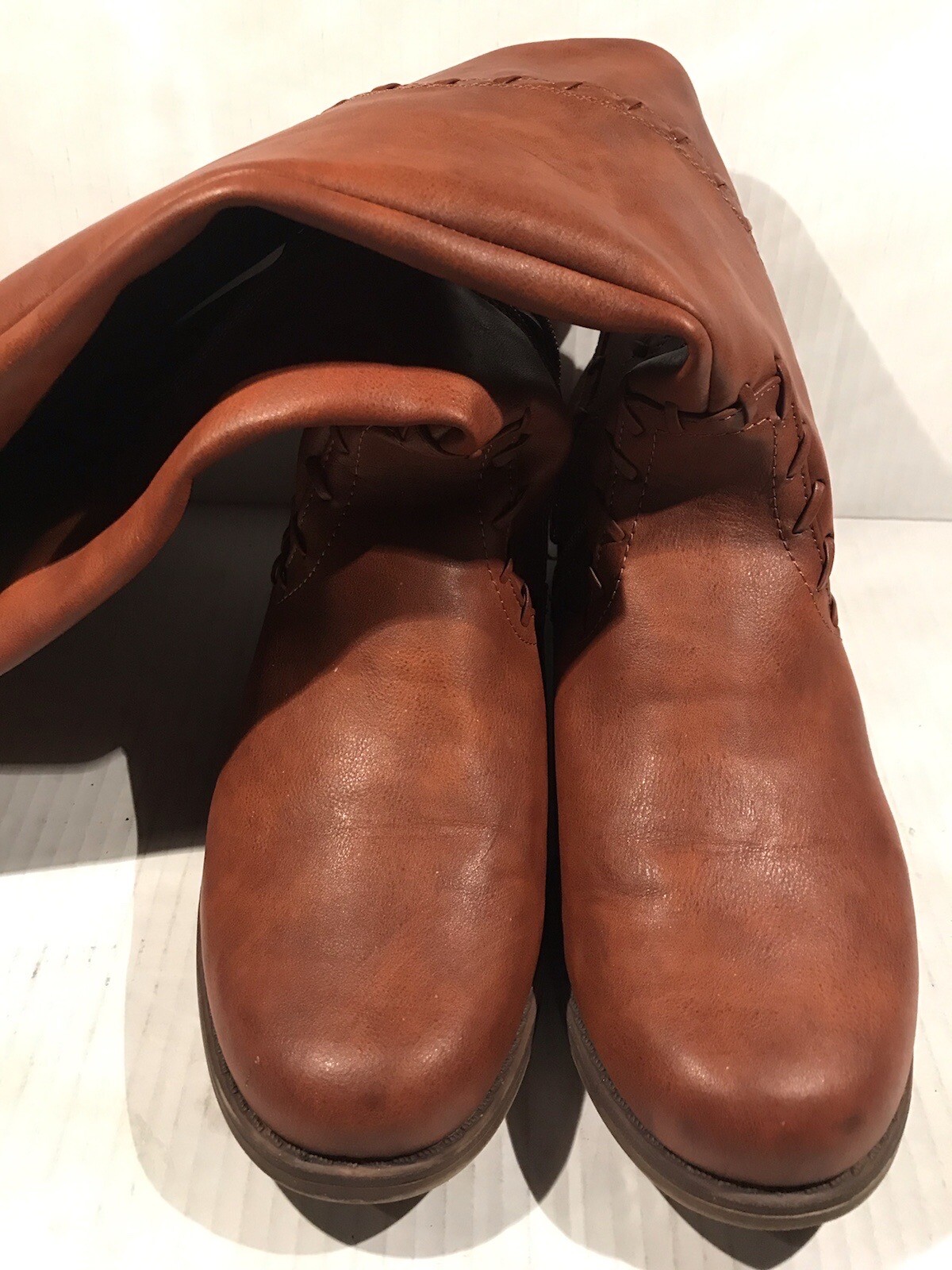 Boots MIA EVERETT Size 10M Brown Whipstitch Tall Riding Fashion Faux Leather