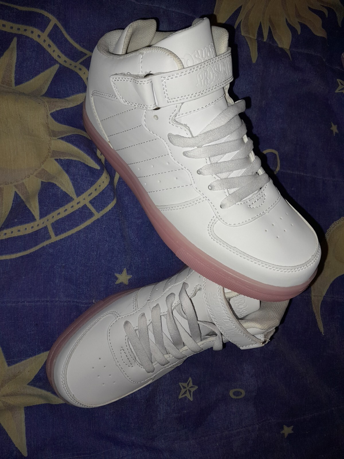 New White & Pink Adult LED Light Up USB Charge Sneakers High Top Trainers *Sz 7
