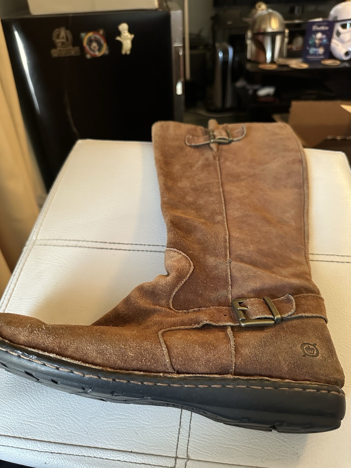 Born F35526 Women’s 11M Tall Brown Leather Boots Knee High Buckle Slouch Zip