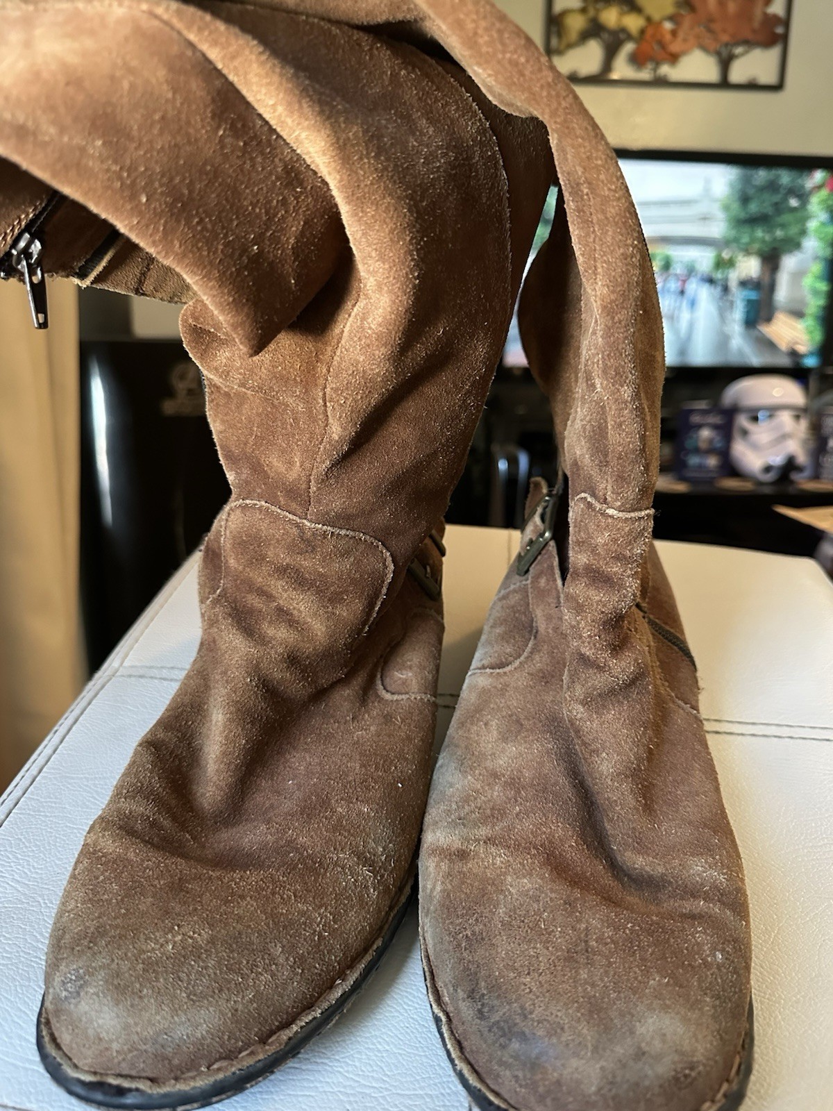Born F35526 Women’s 11M Tall Brown Leather Boots Knee High Buckle Slouch Zip
