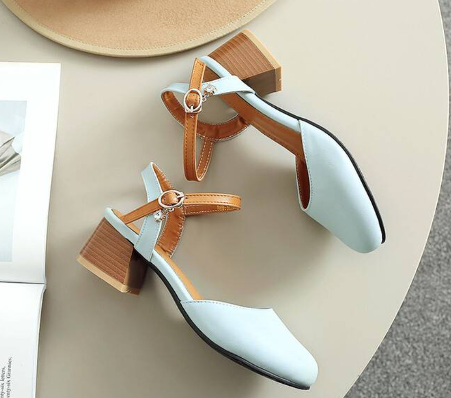 Women’s Round Toe Mary Janes Sandals Slingbacks Block Heels Buckle Strap Shoes