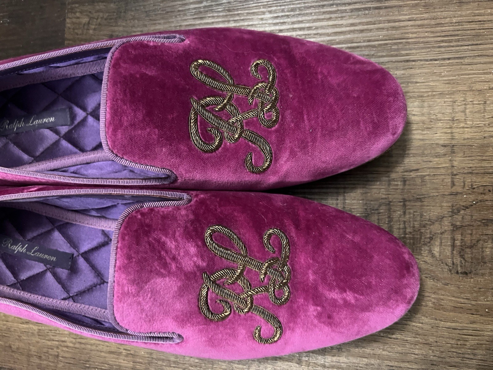 Ralph Lauren Purple Label Alonzo Embroidered Velvet Loafers Slippers-Size 8