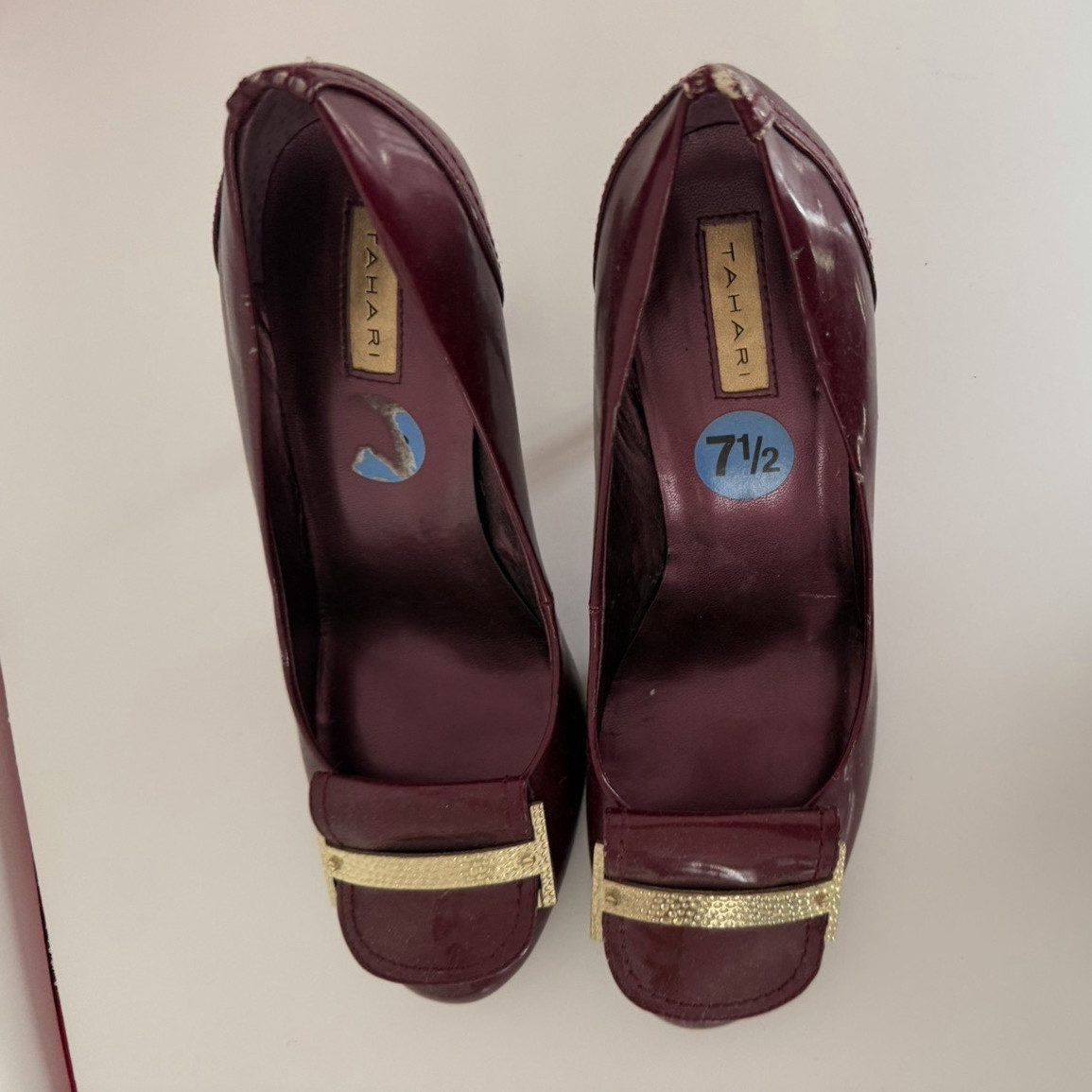 Tahari Burgundy Leather Platform Open Toe Pump Heels Women’s US 7.5