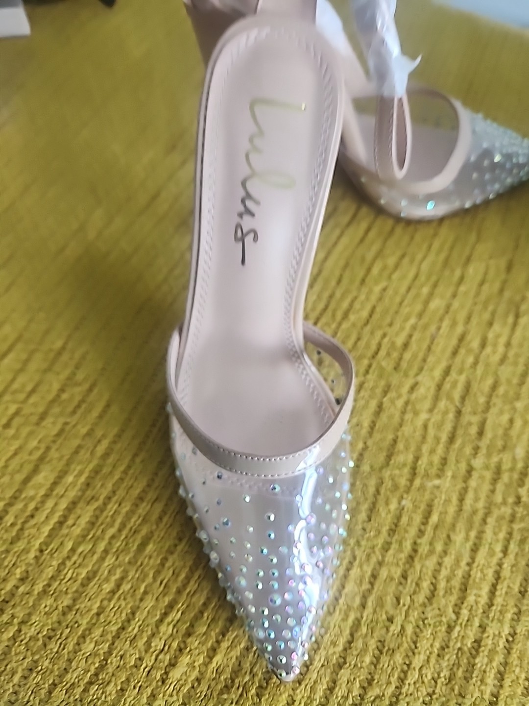 NEW Lulus Ladies Nude Rhinestone High Heels Shoes Ankle Wrap Wedding Party Sz 6