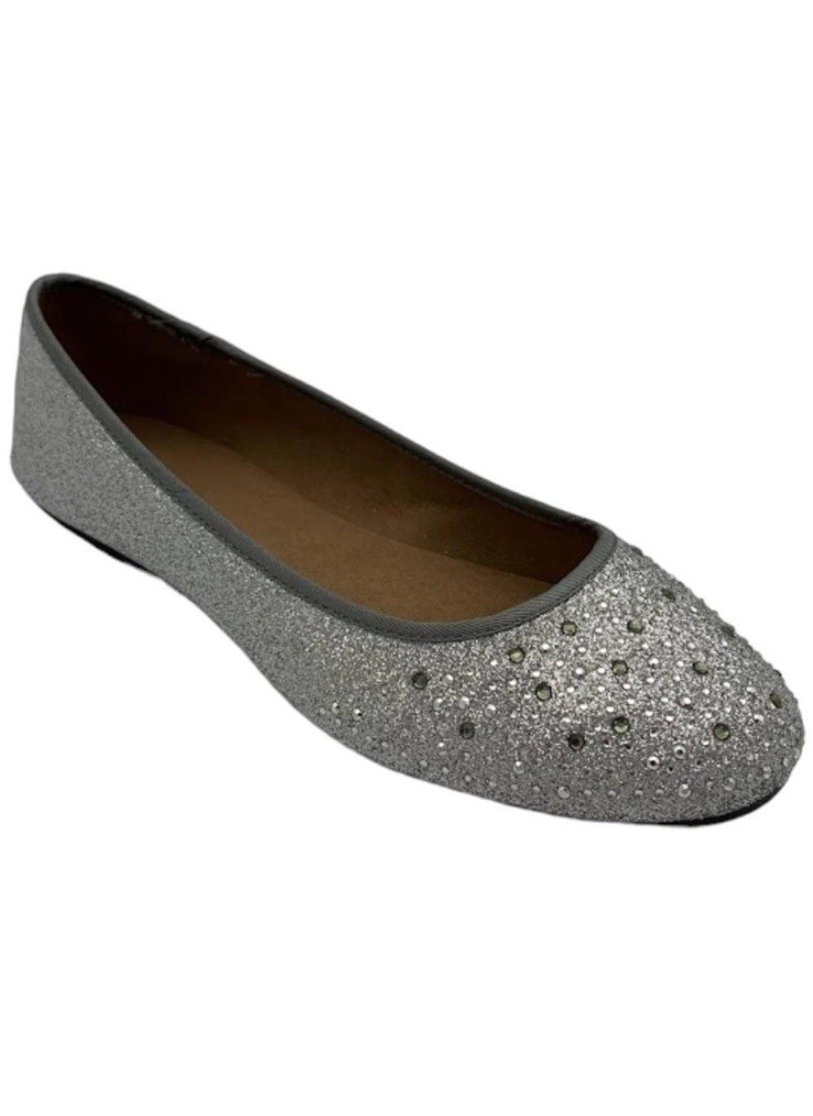 Style & Co Silver Ballet Flats Shiny Sparkle Glitter Rhinestone Comfort Sz 7 NEW