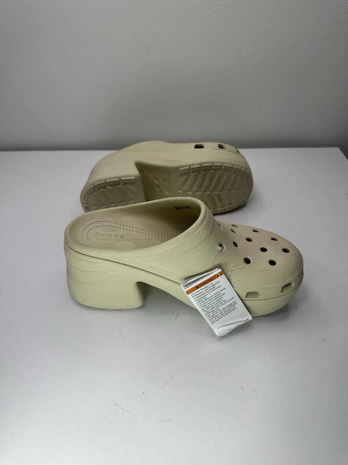 NWT Crocs Siren Clog Platform Heel Bone Beige Women Size US 12 Slip On