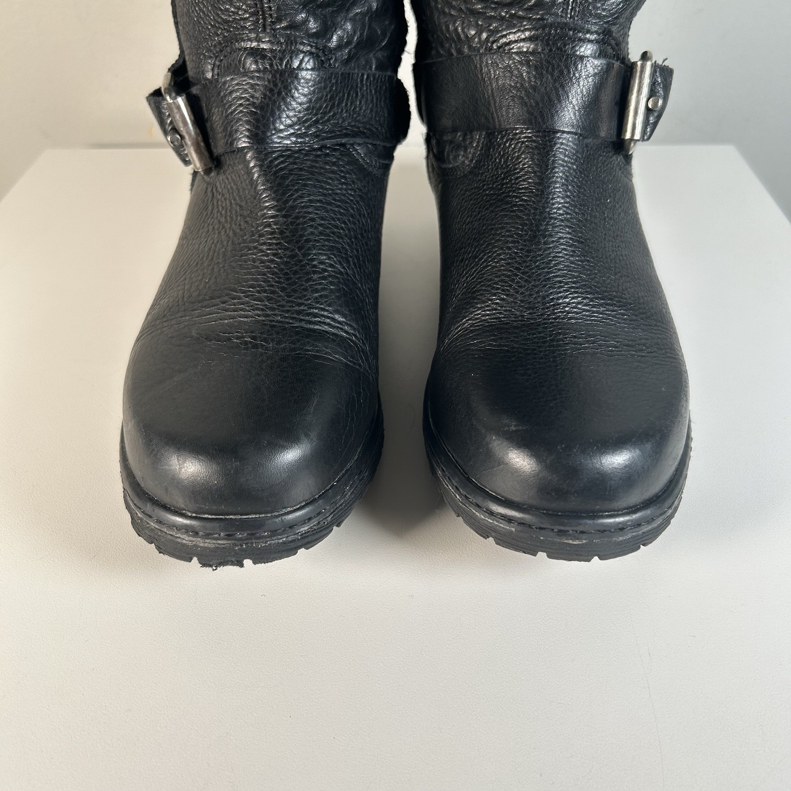 Y2K Steve Madden Black Leather Buckle Moto Combat Ankle Boots Women’s 6.5