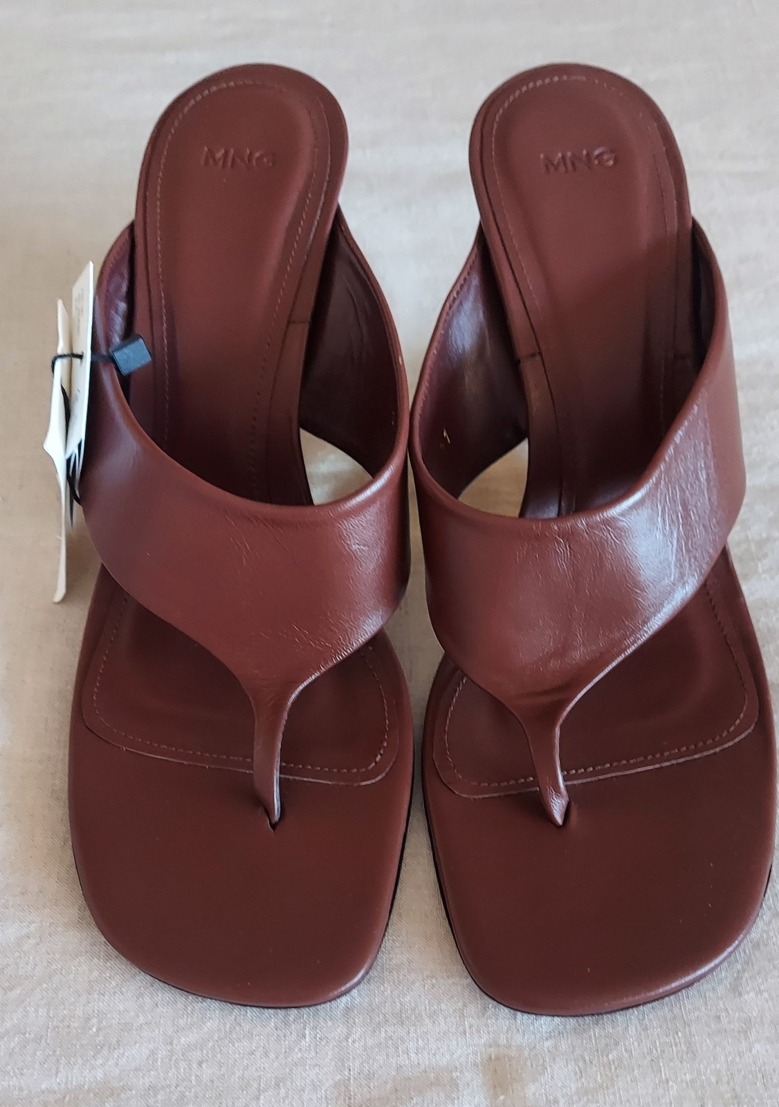 Mango Women’s Brown Thong Wedge Sandals Metallic Gold Accents Slip-On US 10