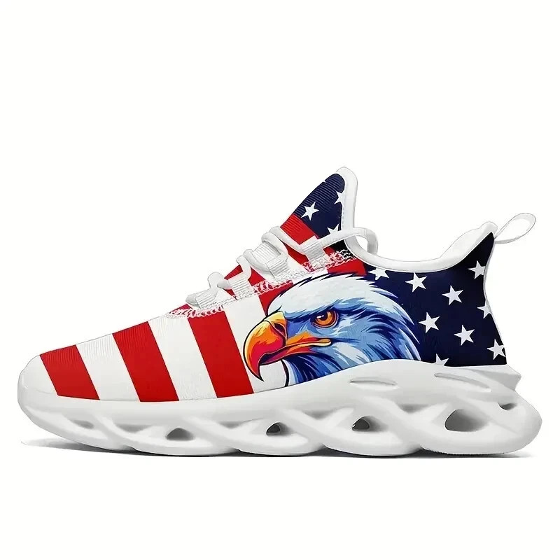 NWOT American Flag Eagle Womens Patriotic Sneakers Shoes, Lace Up Size 7.5